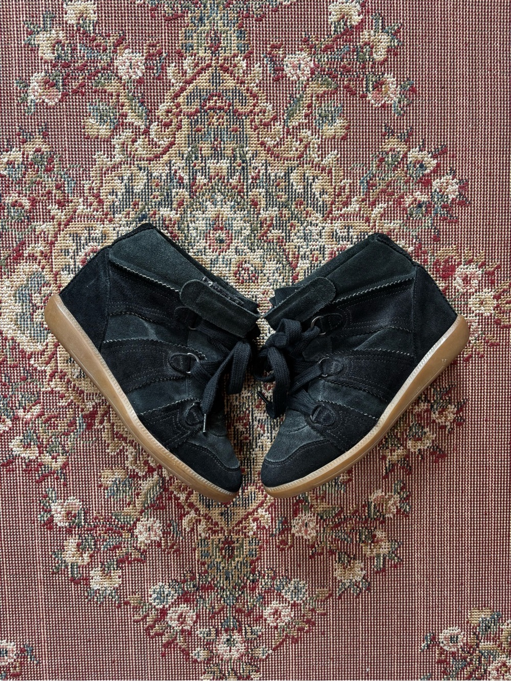 Y2K Isabel Marant Black Suede Wedge Sneakers with Gum Sole